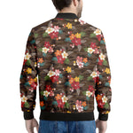 Brown Camo Hibiscus Flower Print Men's Bomber Jacket