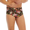 Brown Camo Hibiscus Flower Print Men's Briefs