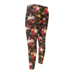 Brown Camo Hibiscus Flower Print Men's Compression Pants