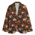 Brown Camo Hibiscus Flower Print Men's Cotton Blazer