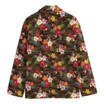 Brown Camo Hibiscus Flower Print Men's Cotton Blazer
