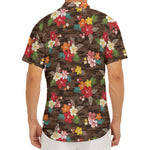 Brown Camo Hibiscus Flower Print Men's Deep V-Neck Shirt