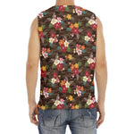 Brown Camo Hibiscus Flower Print Men's Fitness Tank Top