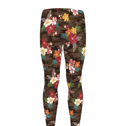 Brown Camo Hibiscus Flower Print Men's leggings