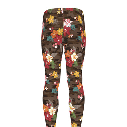 Brown Camo Hibiscus Flower Print Men's leggings