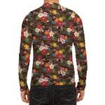 Brown Camo Hibiscus Flower Print Men's Long Sleeve Rash Guard