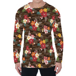 Brown Camo Hibiscus Flower Print Men's Long Sleeve T-Shirt