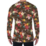 Brown Camo Hibiscus Flower Print Men's Long Sleeve T-Shirt