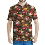 Brown Camo Hibiscus Flower Print Men's Polo Shirt