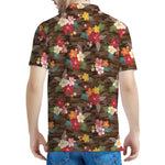 Brown Camo Hibiscus Flower Print Men's Polo Shirt