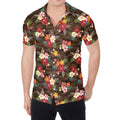 Brown Camo Hibiscus Flower Print Men's Shirt