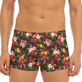 Brown Camo Hibiscus Flower Print Men's Short Boxer Briefs