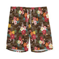 Brown Camo Hibiscus Flower Print Men's Athletic Shorts
