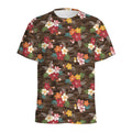 Brown Camo Hibiscus Flower Print Men's Athletic T-Shirt