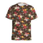 Brown Camo Hibiscus Flower Print Men's Sports T-Shirt