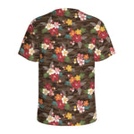 Brown Camo Hibiscus Flower Print Men's Sports T-Shirt