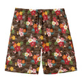 Brown Camo Hibiscus Flower Print Men's Swim Trunks