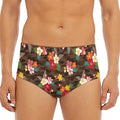 Brown Camo Hibiscus Flower Print Men's Triangle Swim Briefs