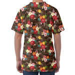 Brown Camo Hibiscus Flower Print Men's Velvet T-Shirt