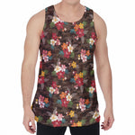 Brown Camo Hibiscus Flower Print Men's Velvet Tank Top