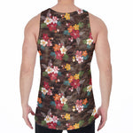 Brown Camo Hibiscus Flower Print Men's Velvet Tank Top