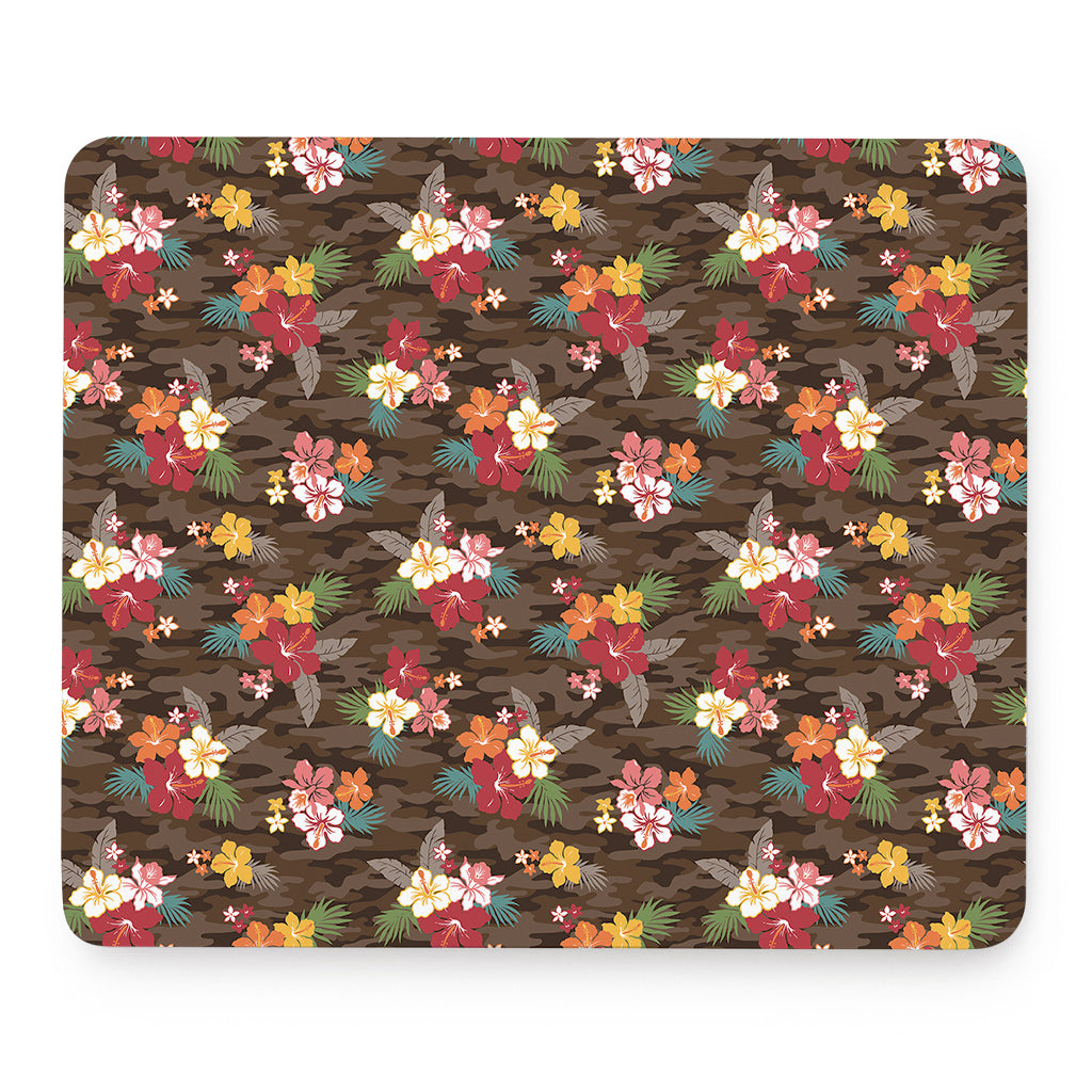 Brown Camo Hibiscus Flower Print Mouse Pad