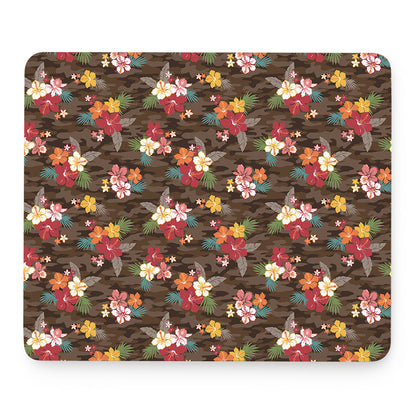 Brown Camo Hibiscus Flower Print Mouse Pad