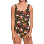 Brown Camo Hibiscus Flower Print One Piece Swimsuit