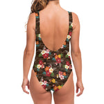Brown Camo Hibiscus Flower Print One Piece Swimsuit