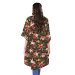 Brown Camo Hibiscus Flower Print Open Front Beach Cover Up