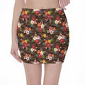 Brown Camo Hibiscus Flower Print Pencil Mini Skirt