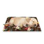 Brown Camo Hibiscus Flower Print Pet Cooling Mat Cover
