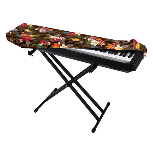 Brown Camo Hibiscus Flower Print Piano Keyboard Cover