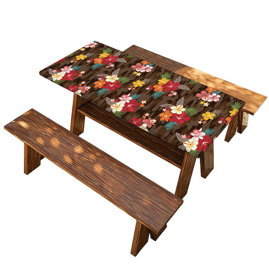 Brown Camo Hibiscus Flower Print Picnic Table Cover