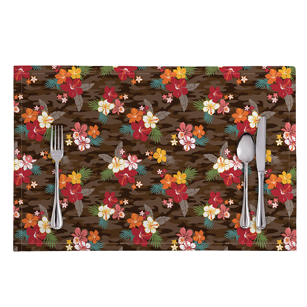 Brown Camo Hibiscus Flower Print Placemat