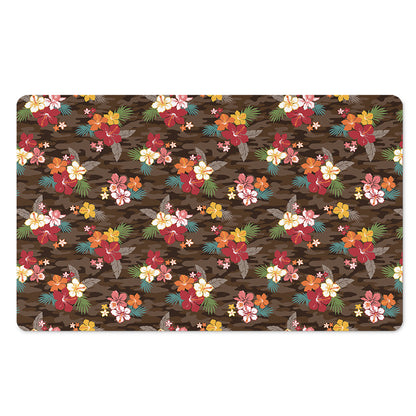 Brown Camo Hibiscus Flower Print Polyester Doormat