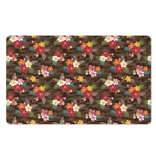 Brown Camo Hibiscus Flower Print Polyester Doormat