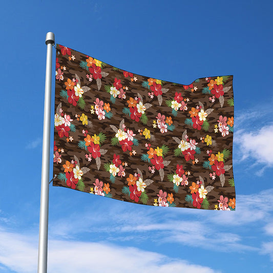 Brown Camo Hibiscus Flower Print Polyester Flag