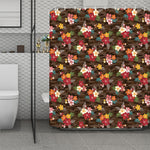 Brown Camo Hibiscus Flower Print Polyester Shower Curtain