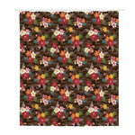 Brown Camo Hibiscus Flower Print Polyester Shower Curtain