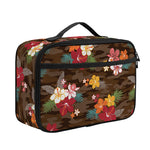 Brown Camo Hibiscus Flower Print Portable Lunch Bag
