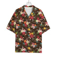 Brown Camo Hibiscus Flower Print Rayon Hawaiian Shirt