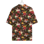 Brown Camo Hibiscus Flower Print Rayon Hawaiian Shirt