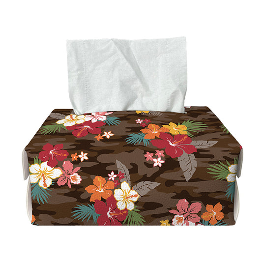 Brown Camo Hibiscus Flower Print Rectangle Tissue Box Cover