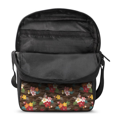 Brown Camo Hibiscus Flower Print Rectangular Crossbody Bag