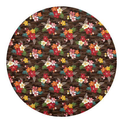 Brown Camo Hibiscus Flower Print Round Blanket