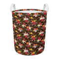 Brown Camo Hibiscus Flower Print Round Laundry Basket