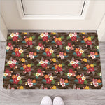 Brown Camo Hibiscus Flower Print Rubber Doormat