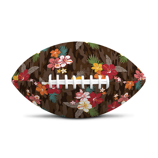 Brown Camo Hibiscus Flower Print Rugby Ball