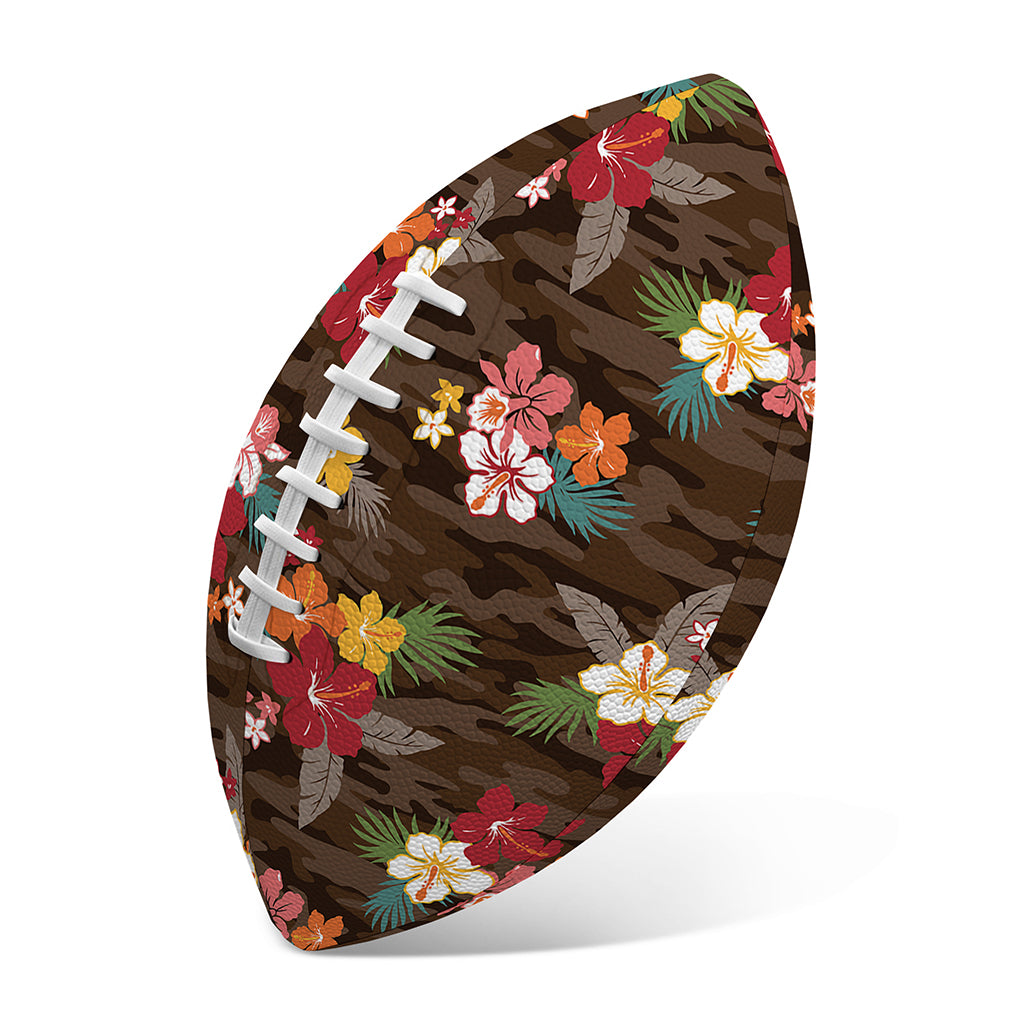 Brown Camo Hibiscus Flower Print Rugby Ball